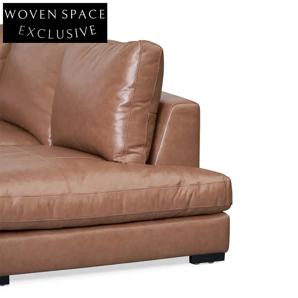 Lucinda 4 Seater Right Chaise Leather Sofa - Caramel Brown Sofa