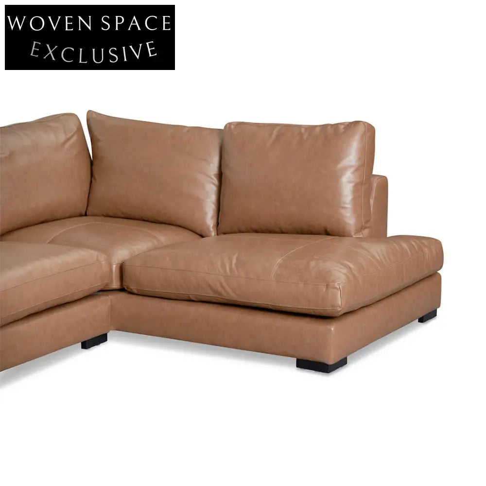 Lucinda 4 Seater Right Chaise Leather Sofa - Caramel Brown Sofa