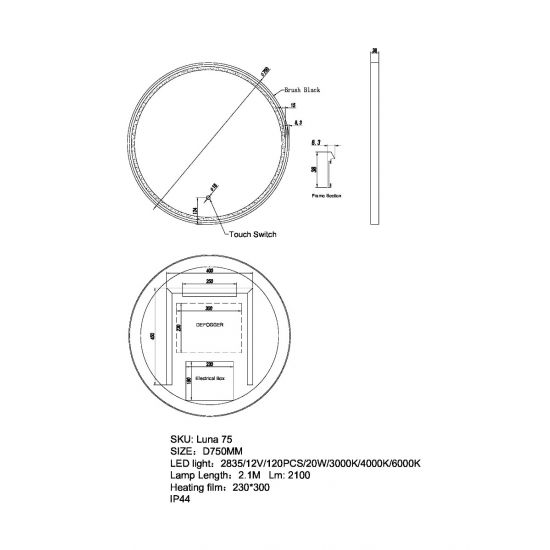 ROUND FRAMED LED MIRROR 750*38