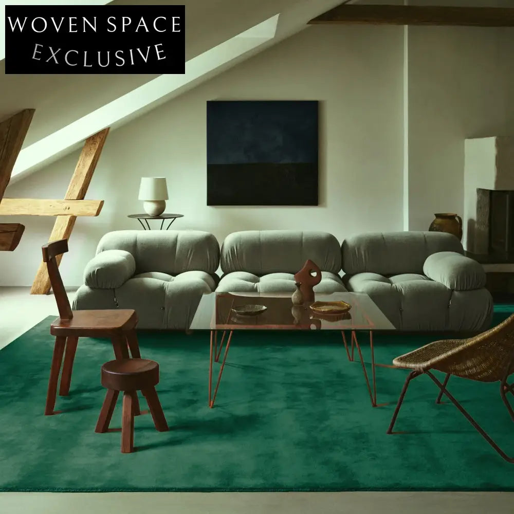 Lush Green Modern Polyester Hand-Knotted Rectangular Area Rug