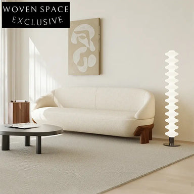 Luxe White Teddy Fabric Modular Sectional Sofa with Wooden Legs