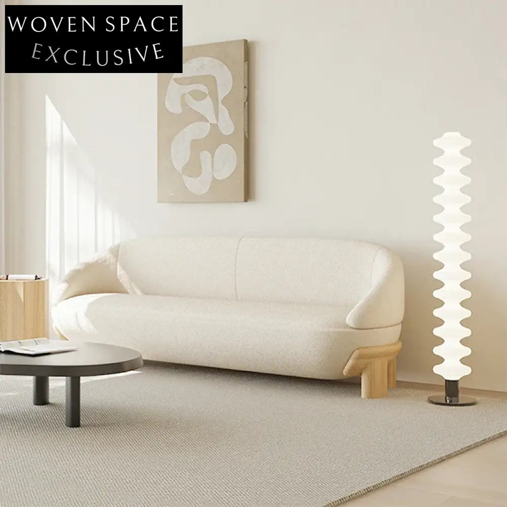 Luxe White Teddy Fabric Modular Sectional Sofa with Wooden Legs