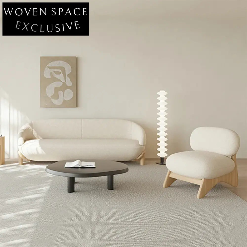 Luxe White Teddy Fabric Modular Sectional Sofa with Wooden Legs