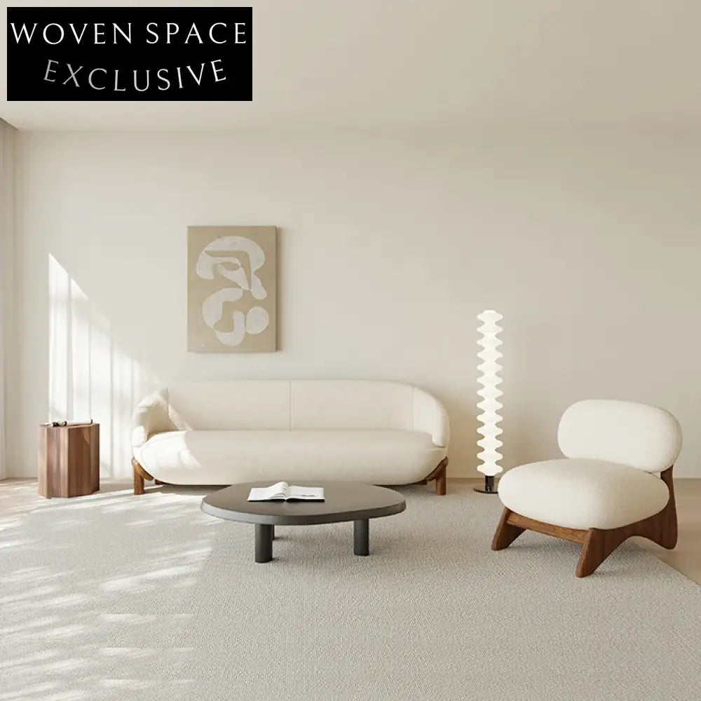 Luxe White Teddy Fabric Modular Sectional Sofa with Wooden Legs