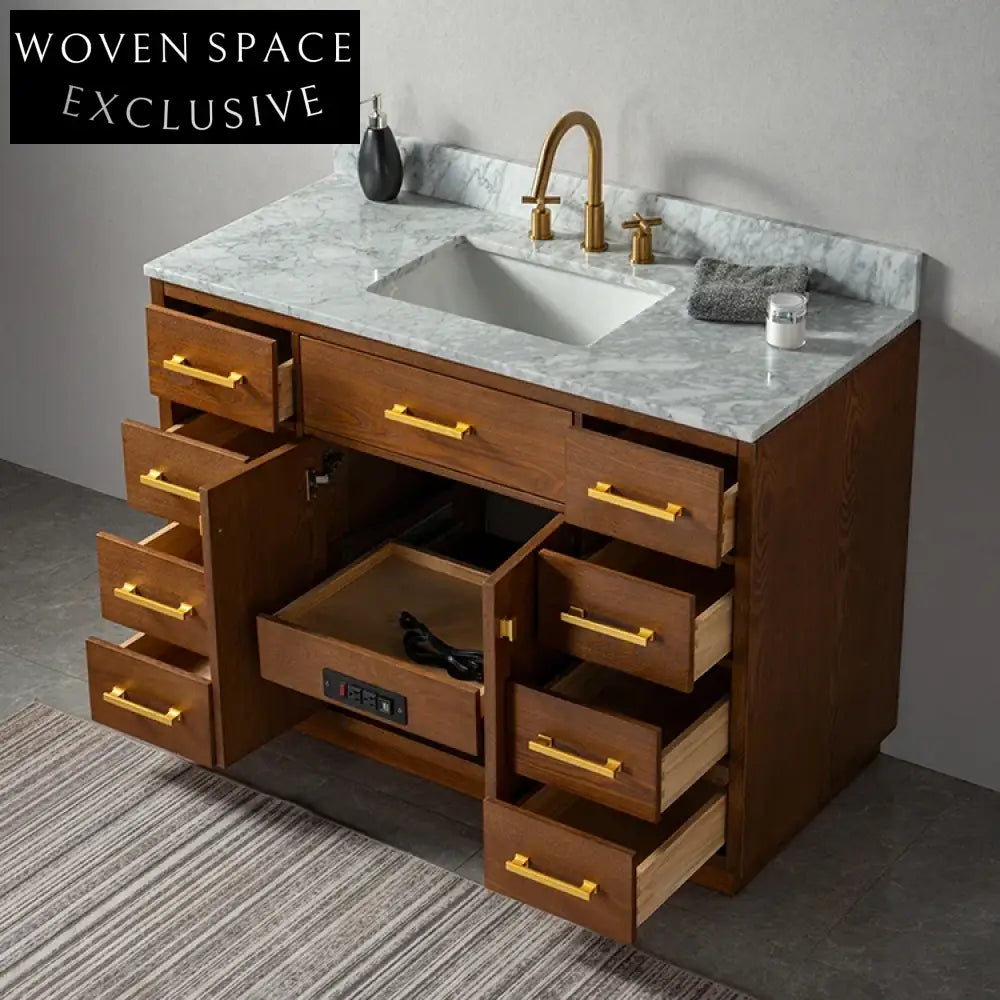 Luxurious 48-inch Classical Wood Bathroom Vanity Storage Cabinet