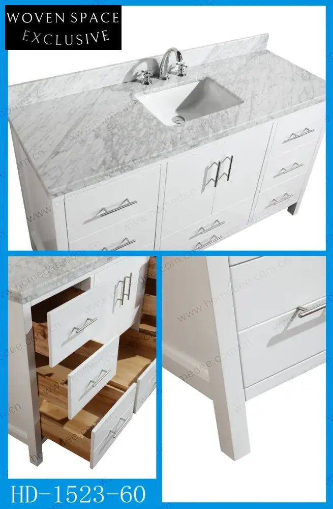 Luxurious 60-Inch Solid Wood Double Sink Bathroom Vanity with Elegant Stone Countertop
