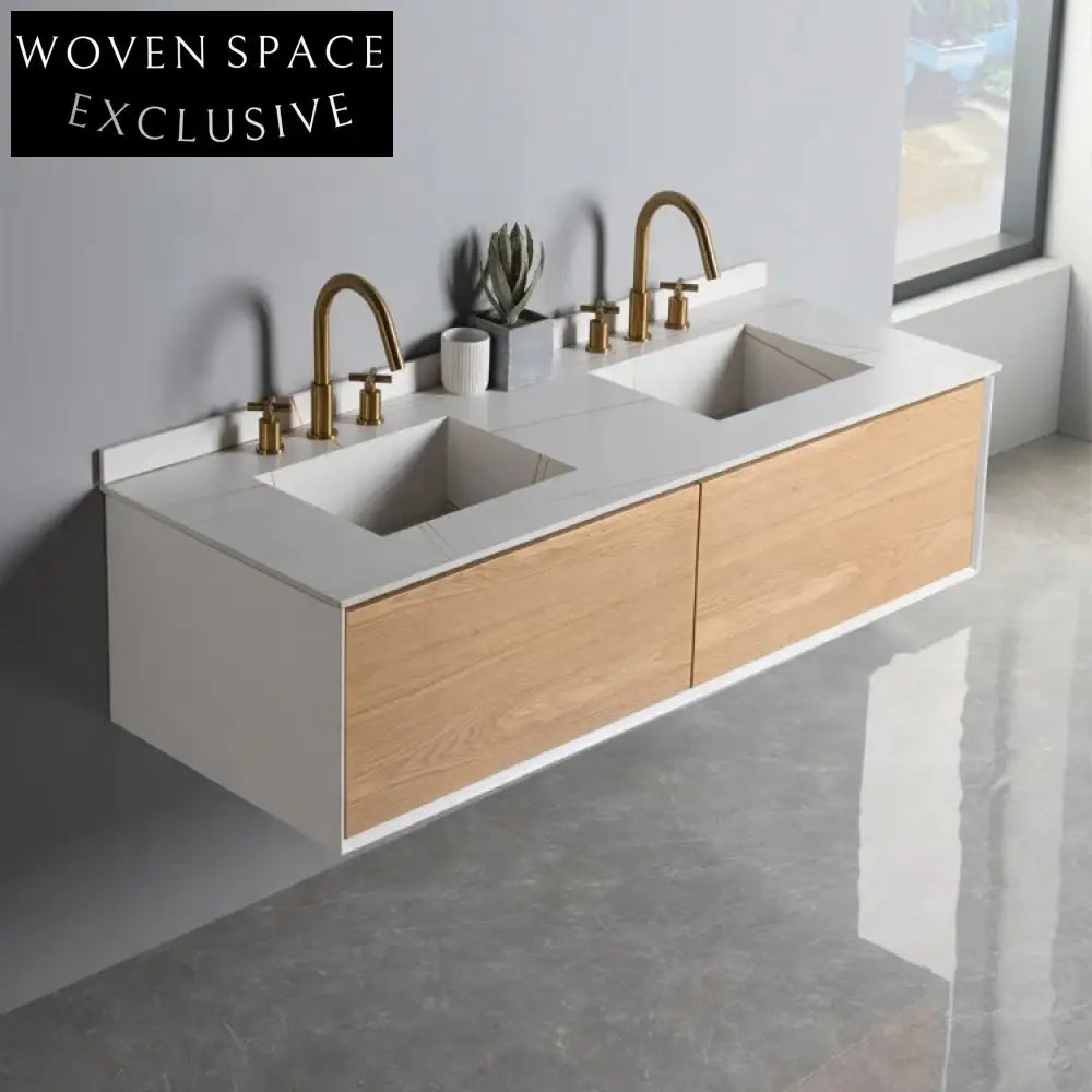 Luxurious 60-inch Wall-Mounted Bathroom Vanity with Dual Soft-Close Drawers