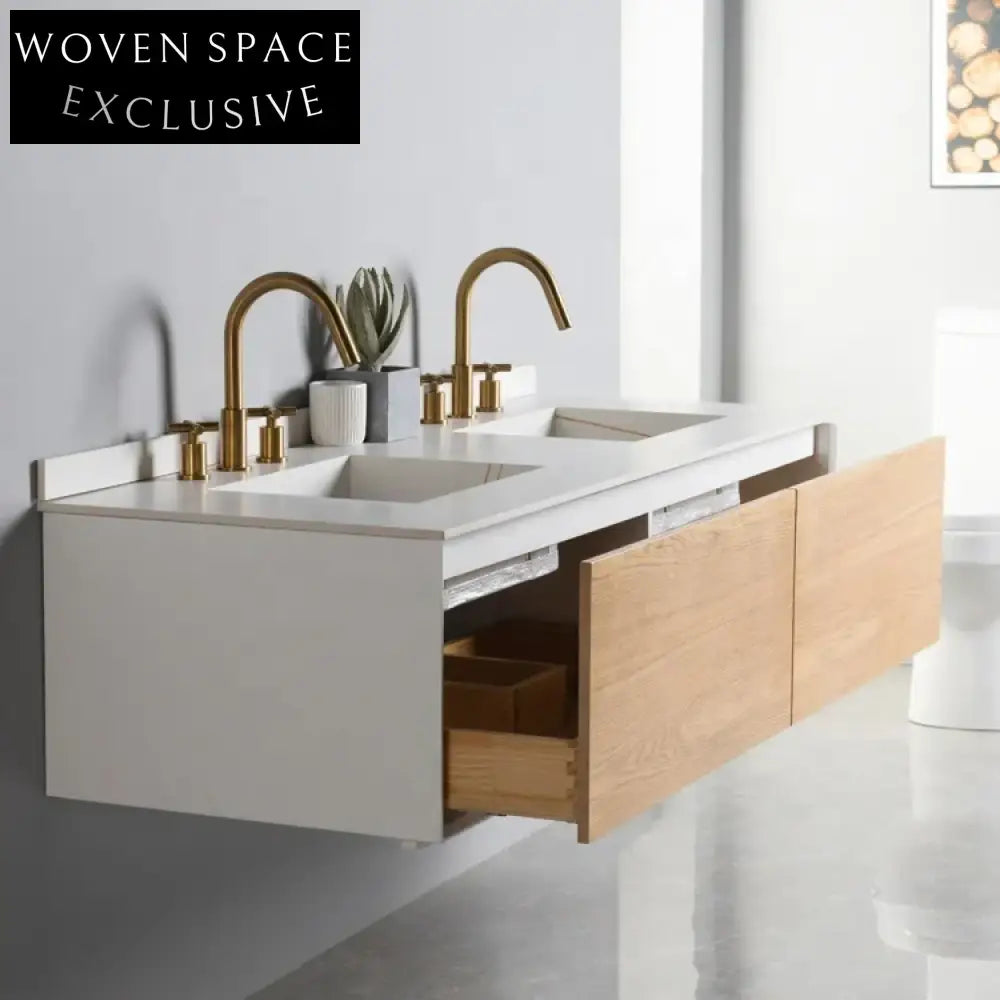 Luxurious 60-inch Wall-Mounted Bathroom Vanity with Dual Soft-Close Drawers