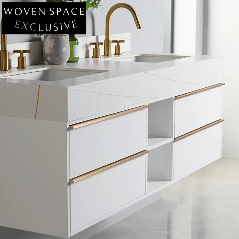 Luxurious 60-inch Wall Mounted Waterproof Bathroom Vanity with Modern Metal Handle