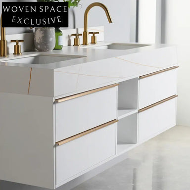 Luxurious 60-inch Wall Mounted Waterproof Bathroom Vanity with Modern Metal Handle