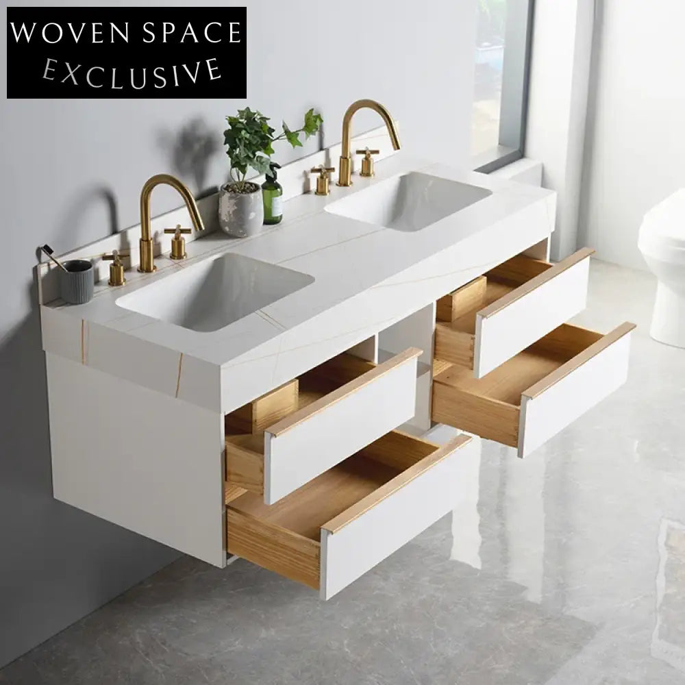 Luxurious 60-inch Wall Mounted Waterproof Bathroom Vanity with Modern Metal Handle