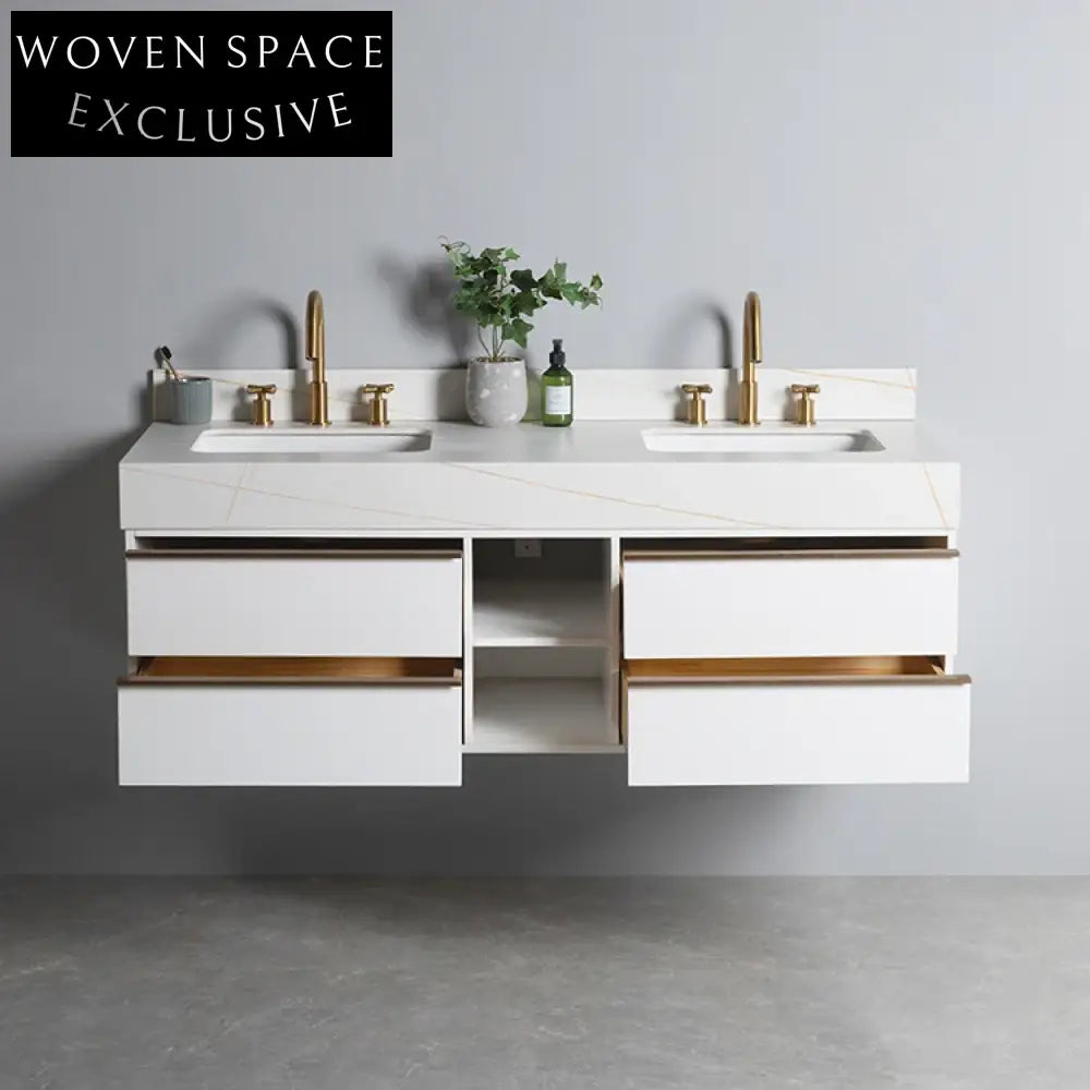 Luxurious 60-inch Wall Mounted Waterproof Bathroom Vanity with Modern Metal Handle