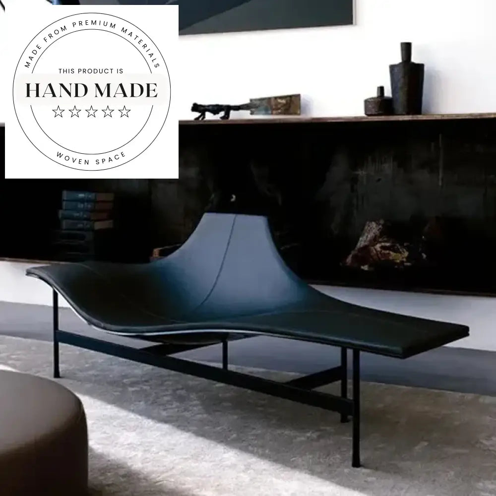 Luxurious Black Leather Chaise Lounge Sofa, Modern Accent Living Room Seating