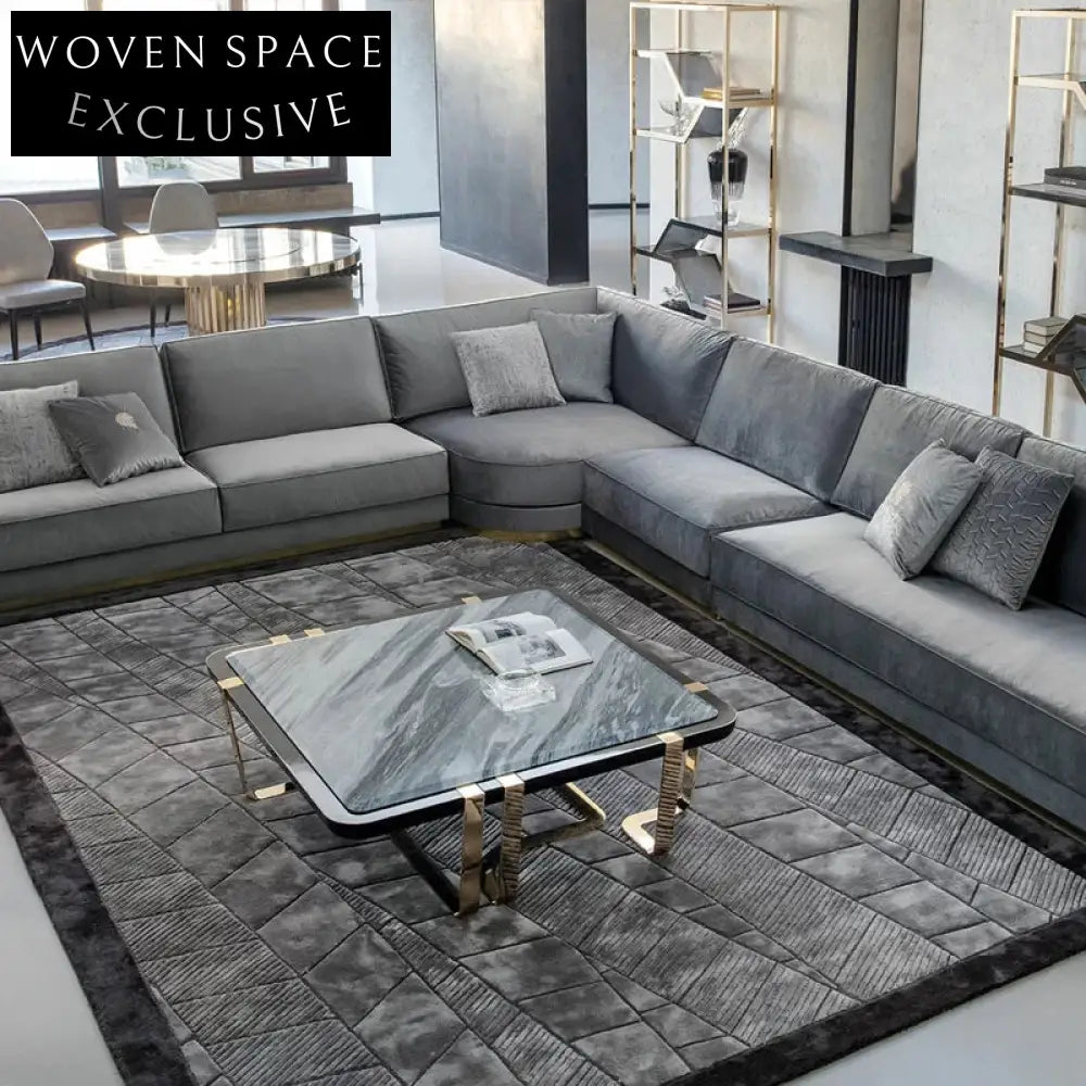 Luxurious Black Tencel Hand-Tufted Modern Living Room Area Carpet