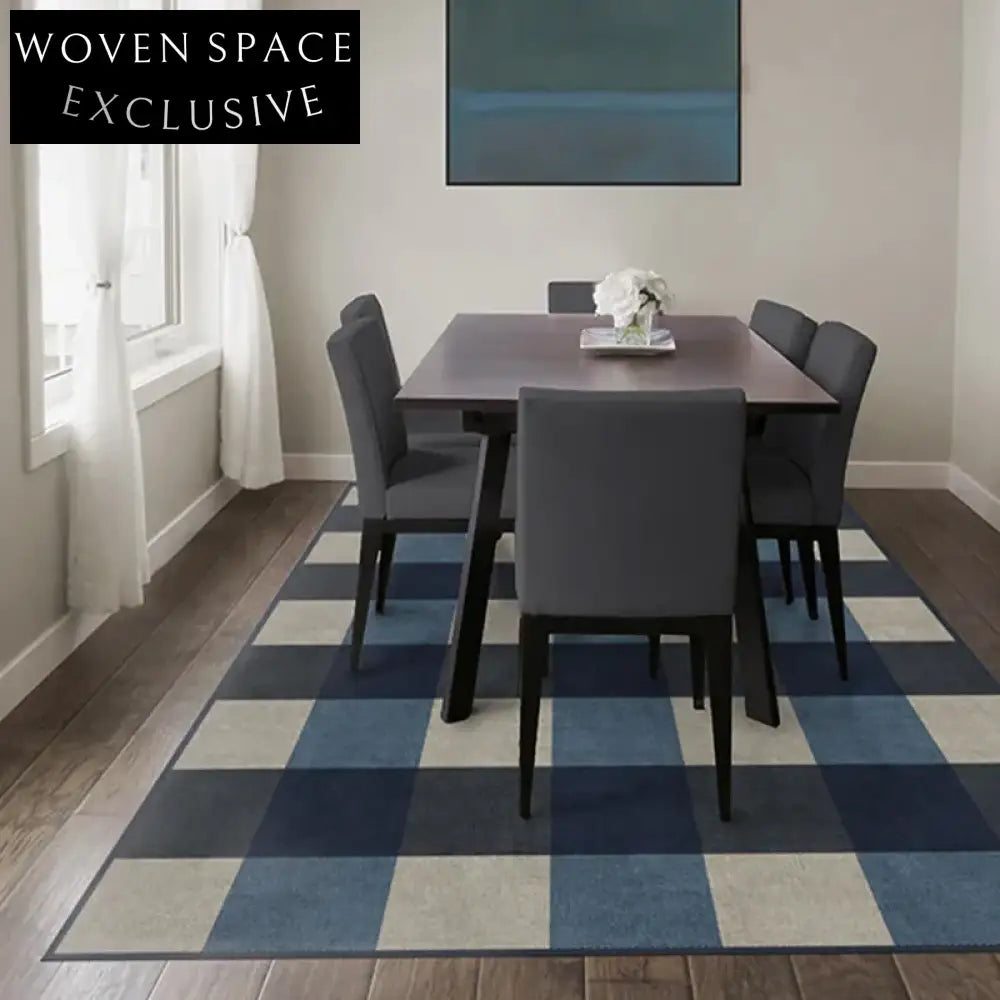 Luxurious Blue French Modern Polyester Fiber Area Rug for Living Room