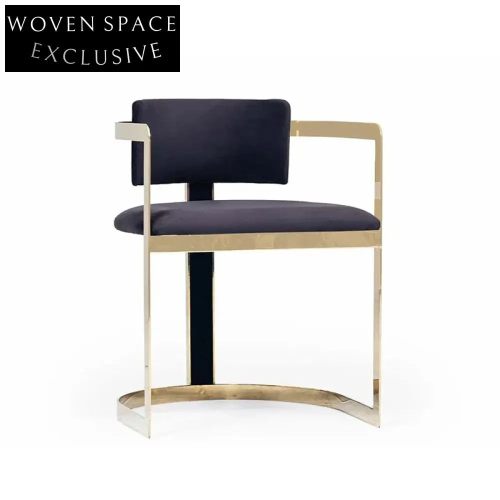 Luxurious Blue Velvet Dining Chair with Gold Metal Armrests and Legs