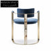 Luxurious Blue Velvet Dining Chair with Gold Metal Armrests and Legs