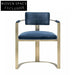 Luxurious Blue Velvet Dining Chair with Gold Metal Armrests and Legs