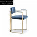 Luxurious Blue Velvet Dining Chair with Gold Metal Armrests and Legs