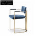 Luxurious Blue Velvet Dining Chair with Gold Metal Armrests and Legs