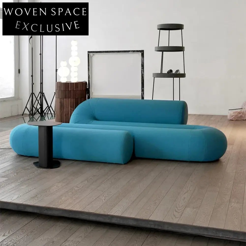 Luxurious Blue Velvet Fabric Modular Floor Sofa Set with Irregular Design