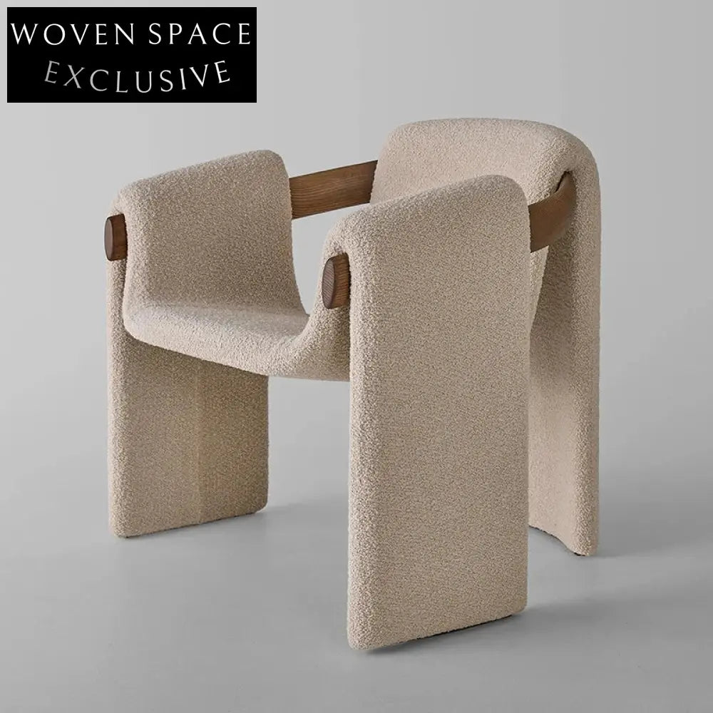 Luxurious Boucle Fabric Dining Chair with Leather Armrest, Modern Accent Seat