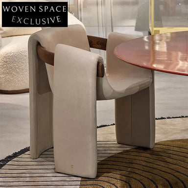 Luxurious Boucle Fabric Dining Chair with Leather Armrest, Modern Accent Seat