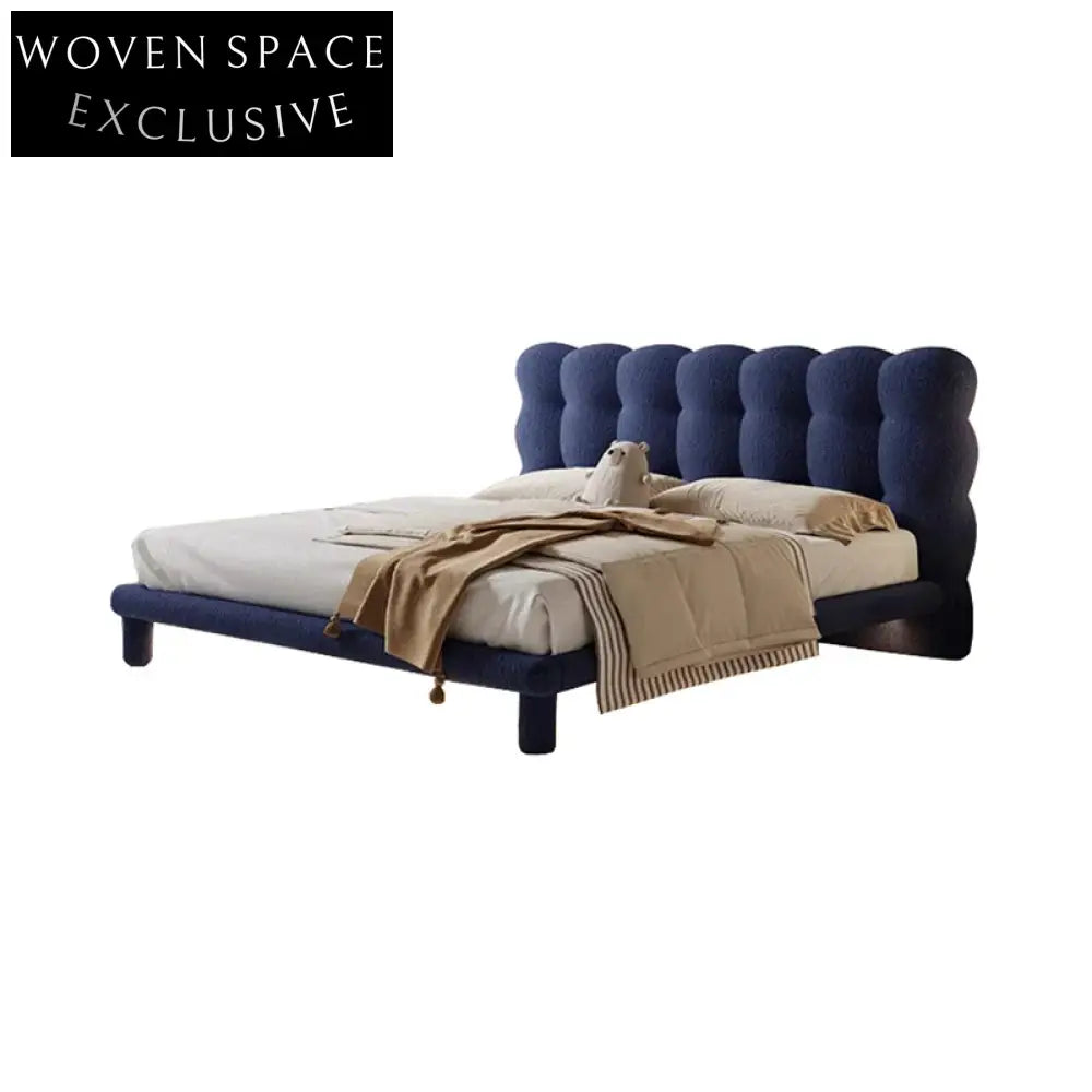 Luxurious Boucle Fabric Upholstered Platform Bed Frame with High Headboard