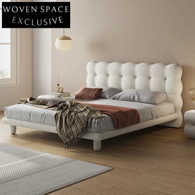 Luxurious Boucle Fabric Upholstered Platform Bed Frame with High Headboard