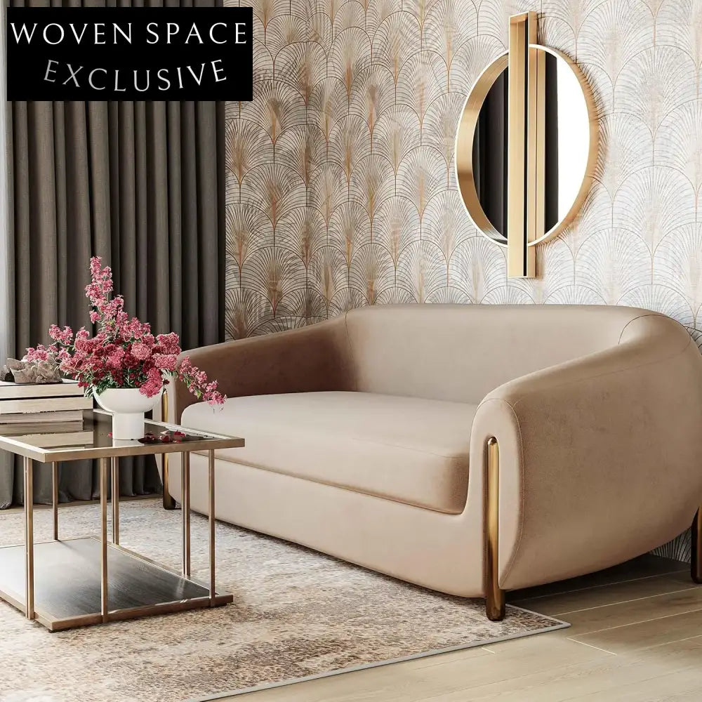 Luxurious Brown Velvet Sofa, Modern Upholstery Design, Comfortable Living Room Couch