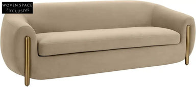 Luxurious Brown Velvet Sofa, Modern Upholstery Design, Comfortable Living Room Couch