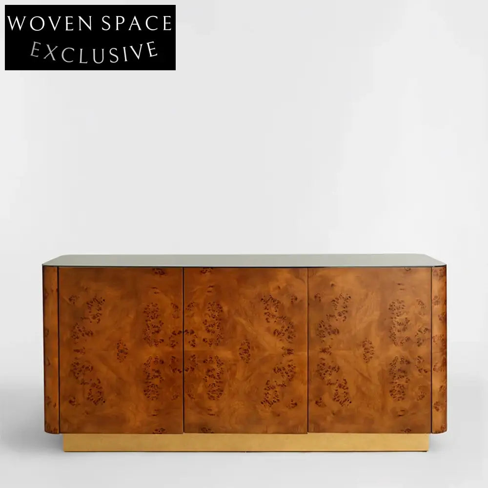 Luxurious Burl Veneer Wood Modern Storage Console Dining Room Sideboard