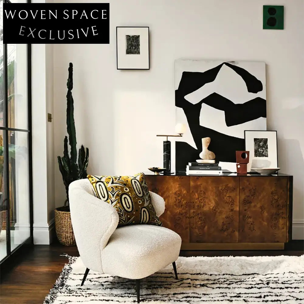 Luxurious Burl Veneer Wood Modern Storage Console Dining Room Sideboard