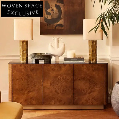 Luxurious Burl Veneer Wood Modern Storage Console Dining Room Sideboard