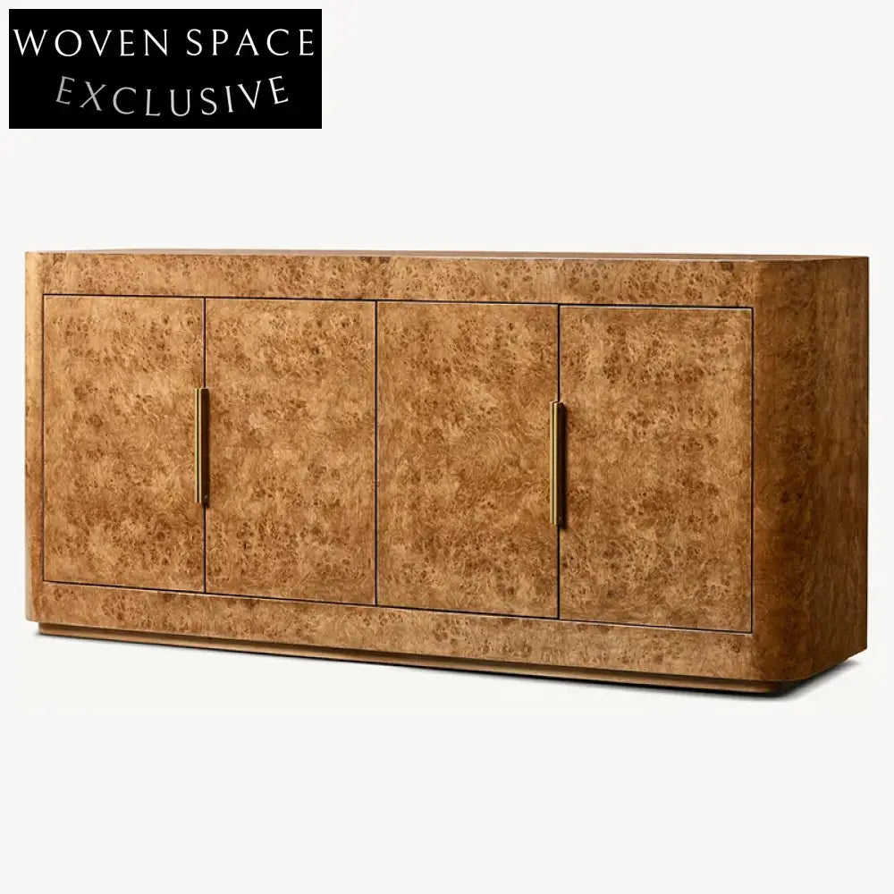 Luxurious Burl Wood TV Console Cabinet with Metal Drawers for Elegant Living
