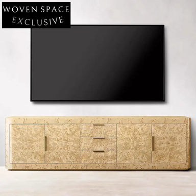 Luxurious Burl Wood TV Console Cabinet with Metal Drawers for Elegant Living