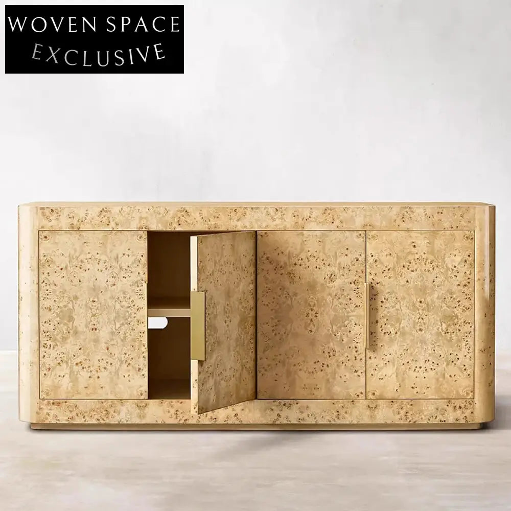 Luxurious Burl Wood TV Console Cabinet with Metal Drawers for Elegant Living