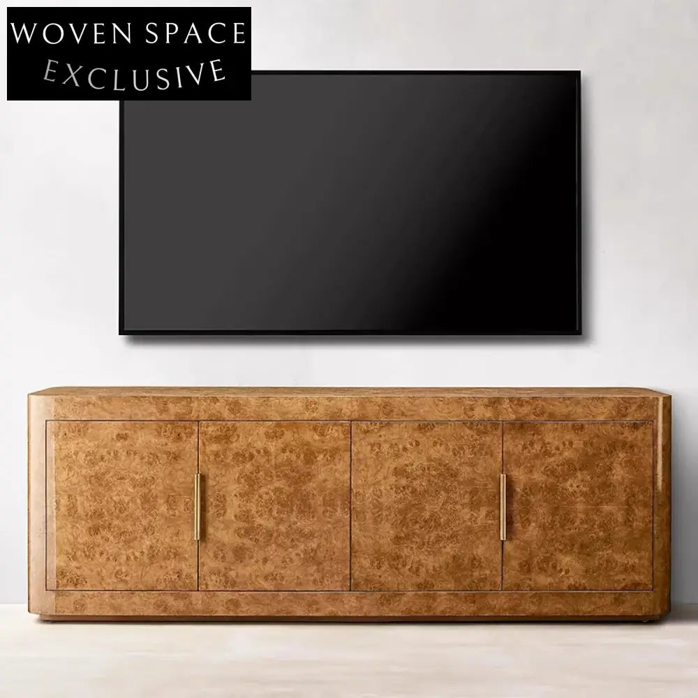 Luxurious Burl Wood TV Console Cabinet with Metal Drawers for Elegant Living