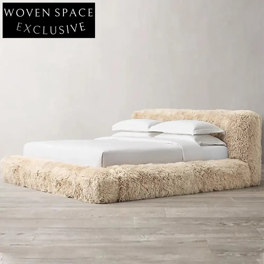 Luxurious Cashmere Fabric Modern King Queen Bed Frame with Solid Pine Wood