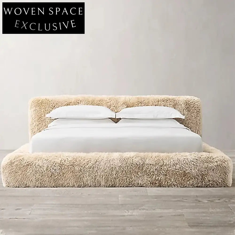 Luxurious Cashmere Fabric Modern King Queen Bed Frame with Solid Pine Wood