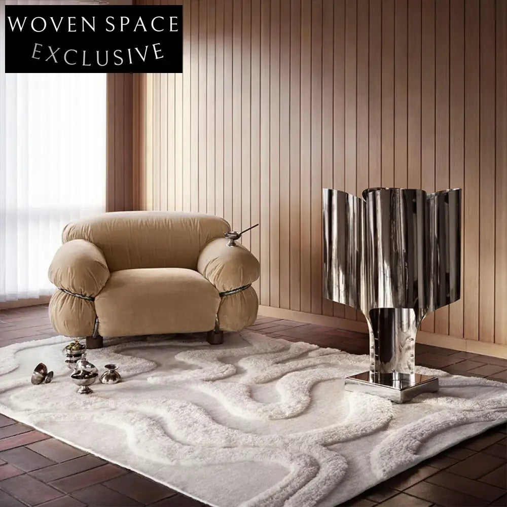 Luxurious Cream Geometric Striped Thickened Area Rug for Modern Living Room Decor