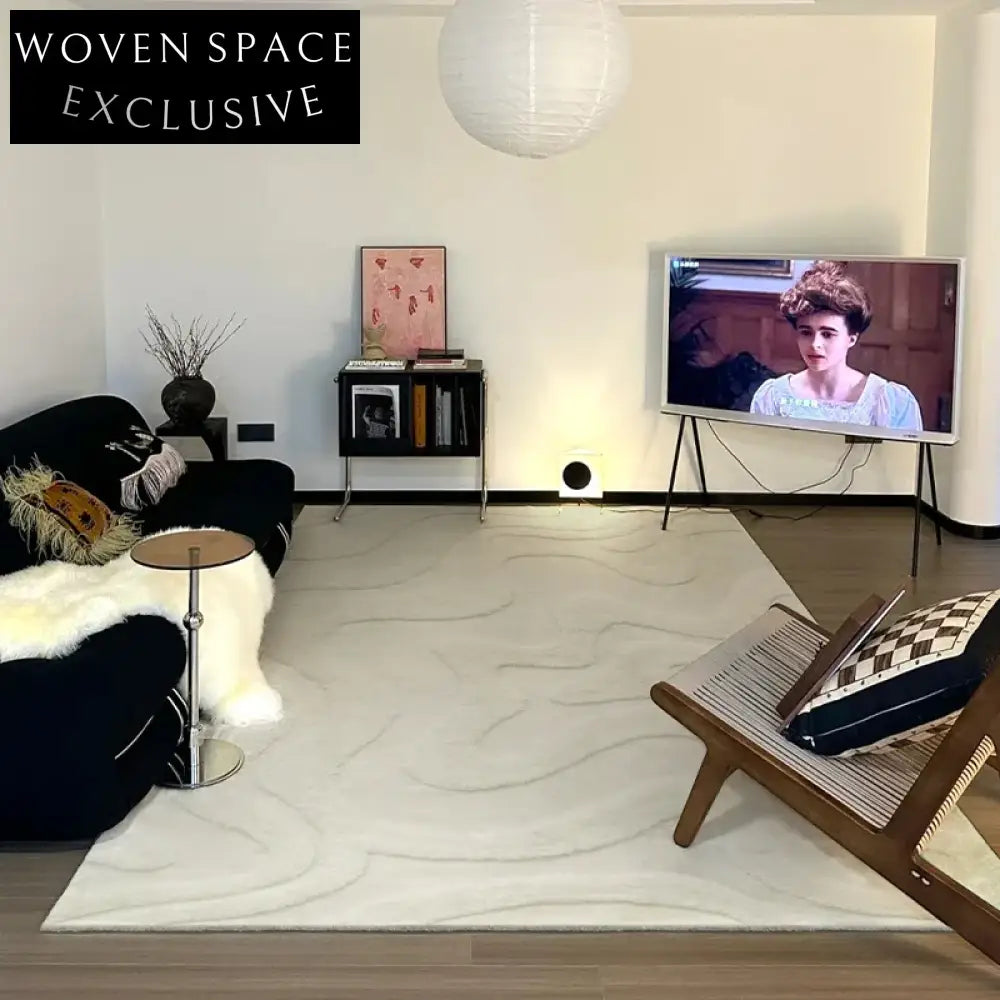 Luxurious Cream Geometric Striped Thickened Area Rug for Modern Living Room Decor