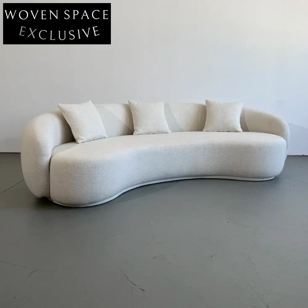 Luxurious Curved Boucle Sofa: Elegant White Upholstery, Modern Design for Living Room