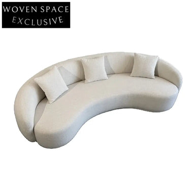 Luxurious Curved Boucle Sofa: Elegant White Upholstery, Modern Design for Living Room