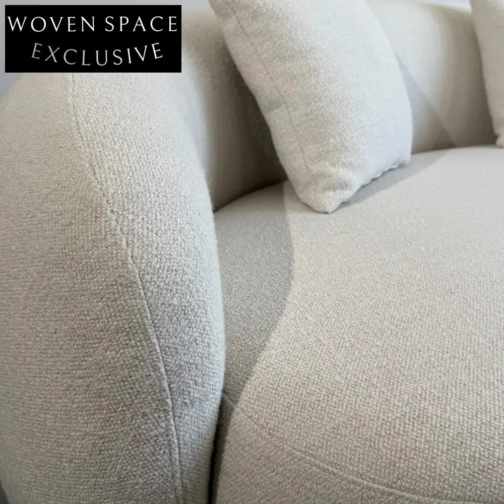 Luxurious Curved Boucle Sofa: Elegant White Upholstery, Modern Design for Living Room