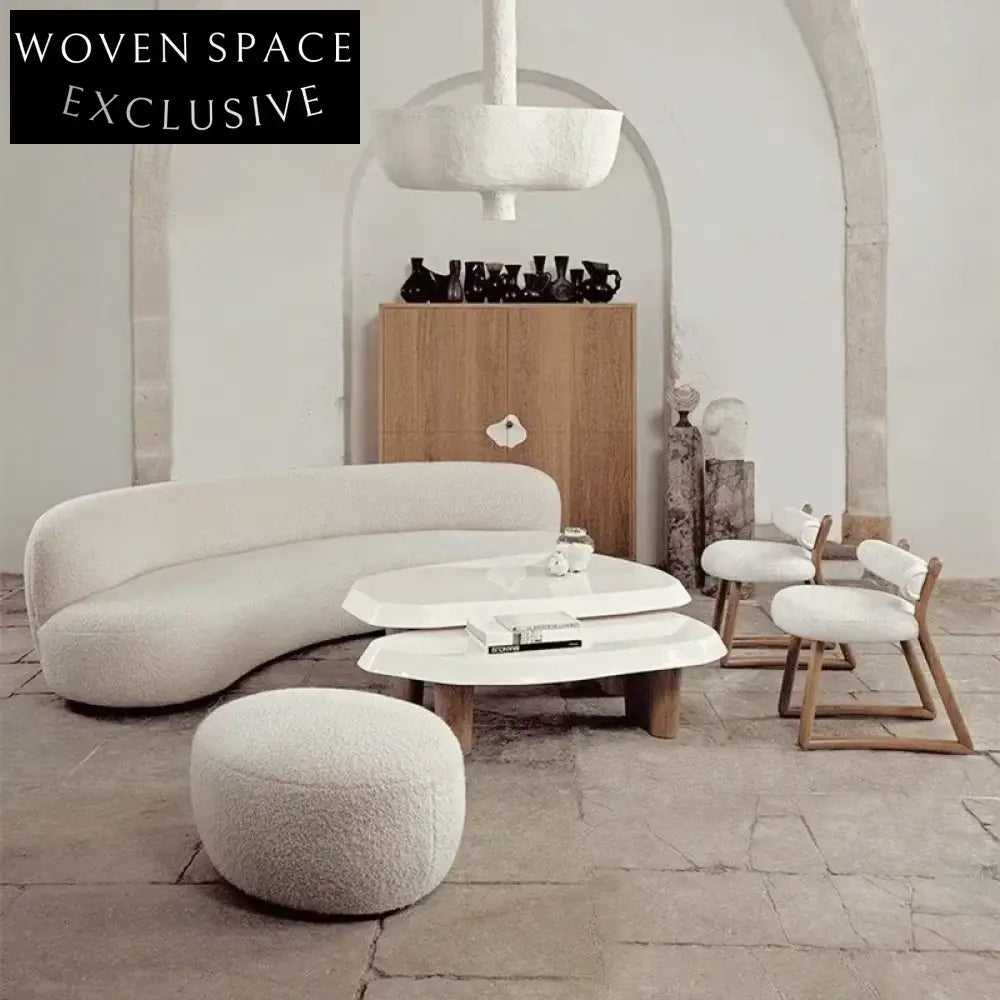 Luxurious Curved Modular Boucle Sofa, White Teddy Fabric, Nordic Design Sectional