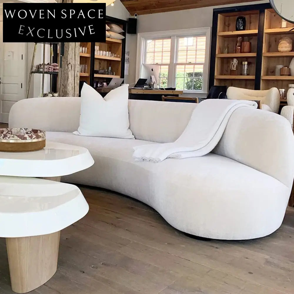Luxurious Curved Modular Boucle Sofa, White Teddy Fabric, Nordic Design Sectional