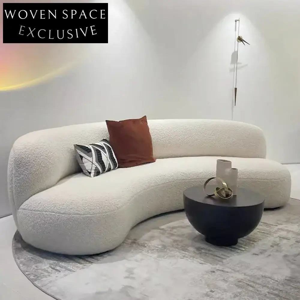 Luxurious Curved Modular Boucle Sofa, White Teddy Fabric, Nordic Design Sectional
