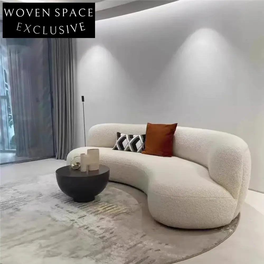 Luxurious Curved Modular Boucle Sofa, White Teddy Fabric, Nordic Design Sectional