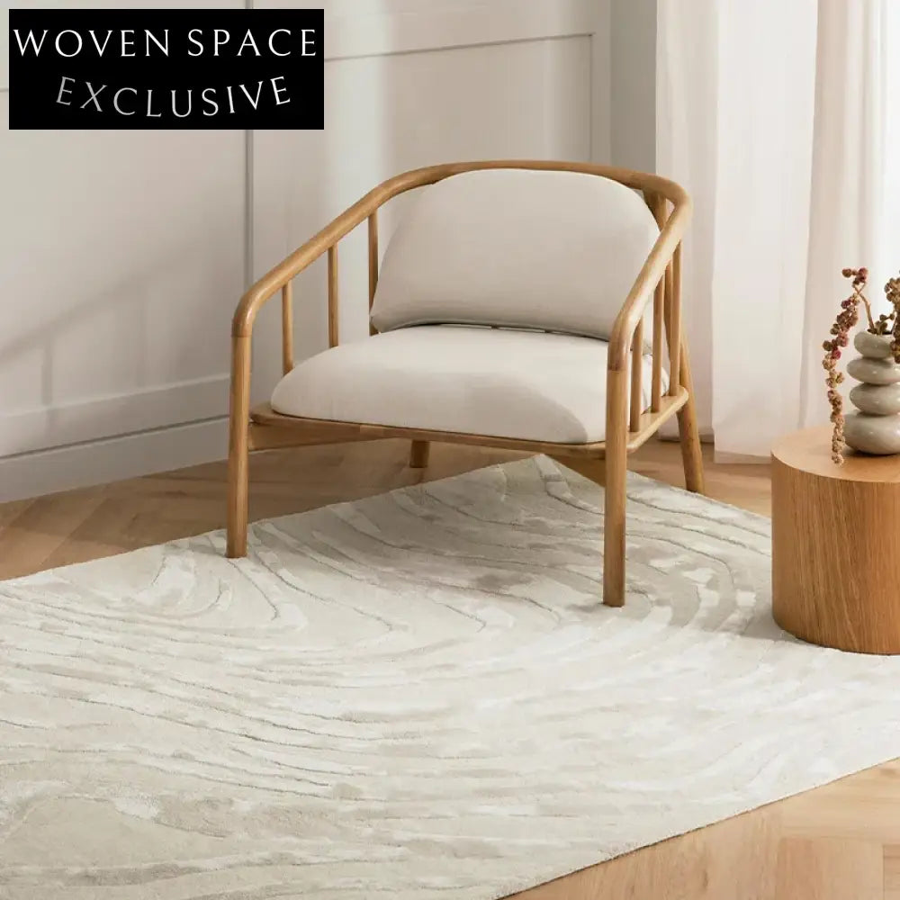 Luxurious Deep Brown Wool Silk Blend Wood Grain Stripe Area Rug